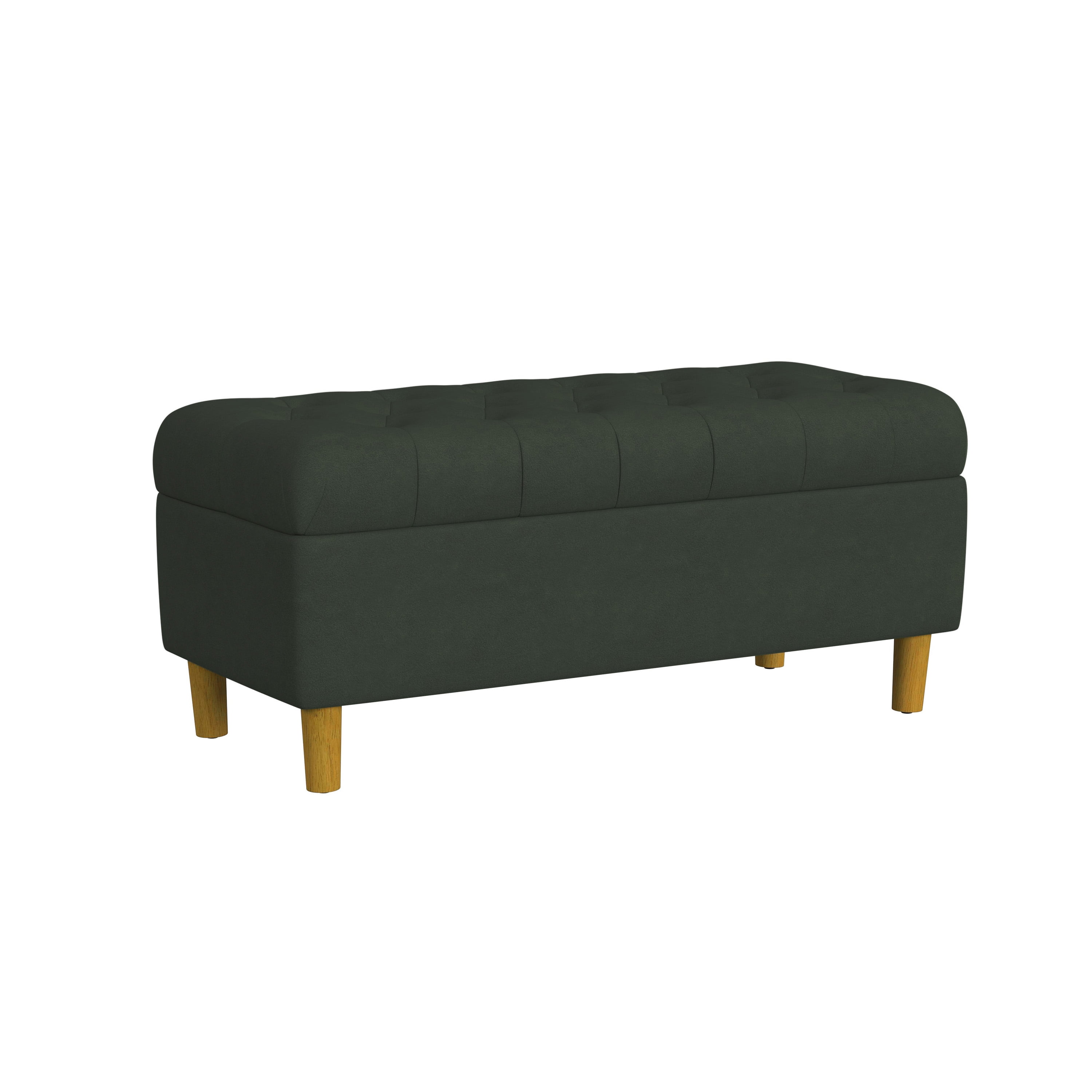 Loden Green Velvet Tufted Storage Bench with Oak Legs