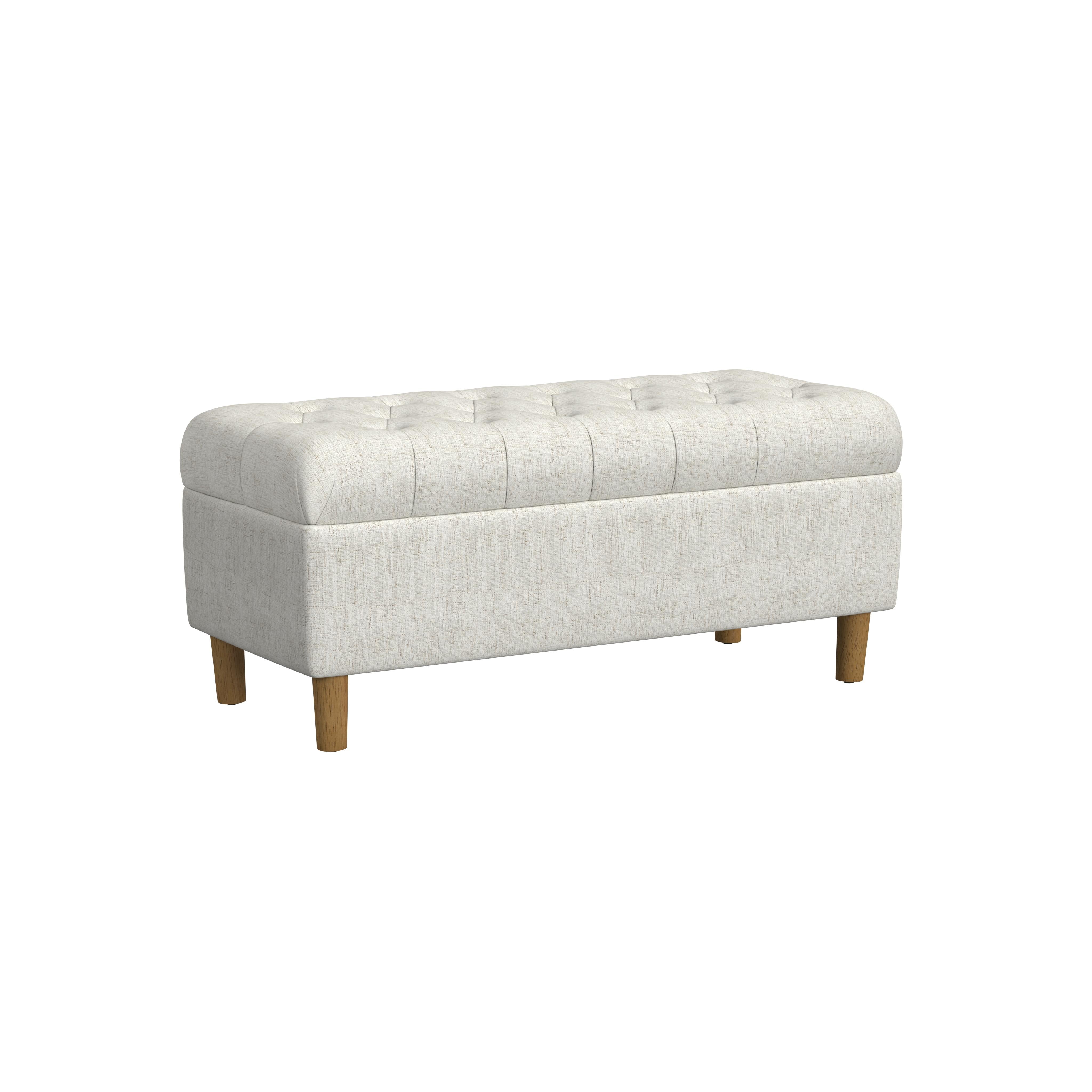 Cream Tufted Storage Bench with Honey Oak Legs