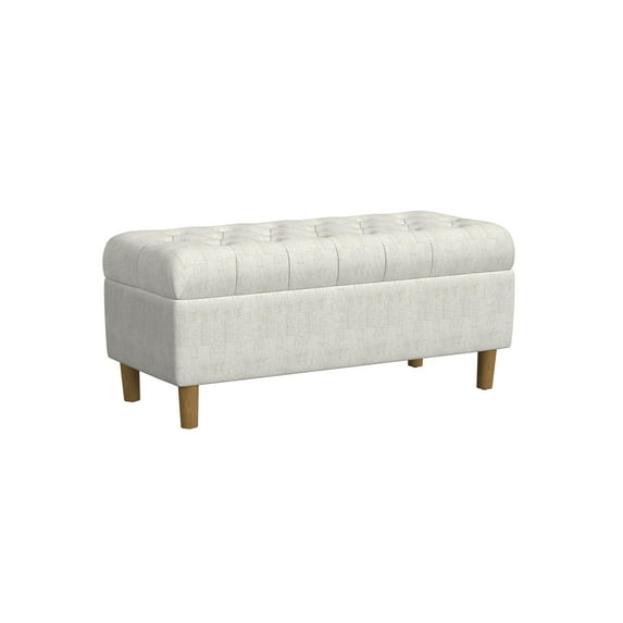 HomePop Button Tufted Storage Benchs, 40"W x 18"D x 18"H, Cream