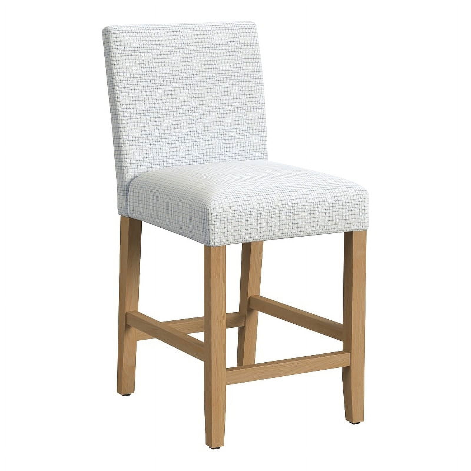 Cream Mini Grid Pattern Upholstered Counter Height Barstool with Wood Legs