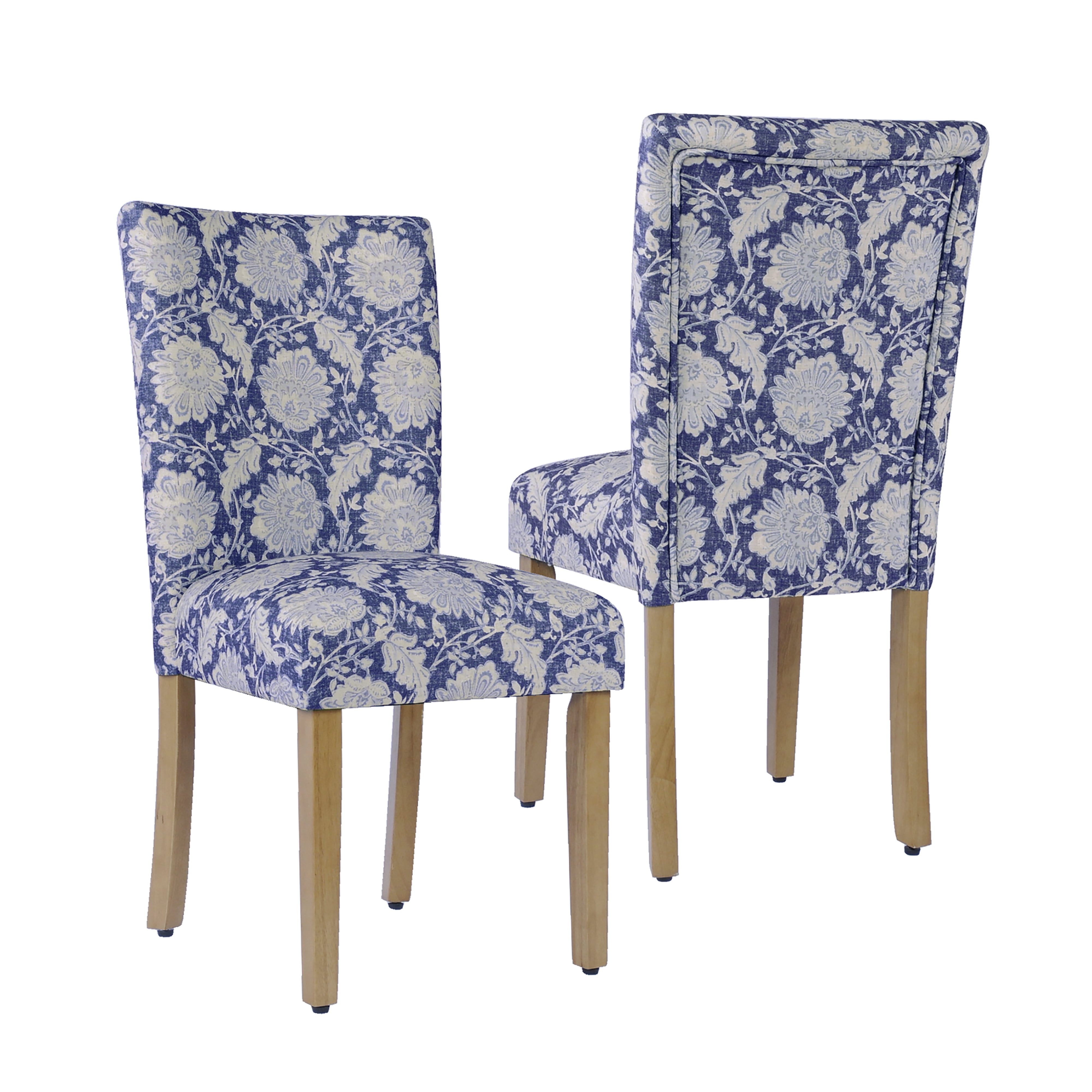Set of 2 Denim Jacobean Print Linen Parsons Side Chairs
