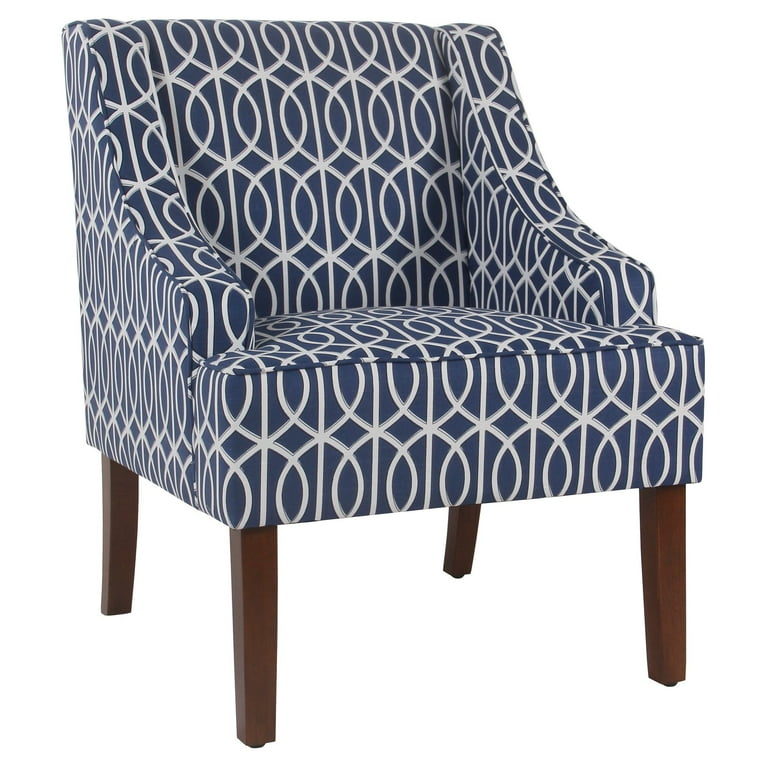 HomePop Classic Swoop Accent ArmChair Cream and Blue Geometric