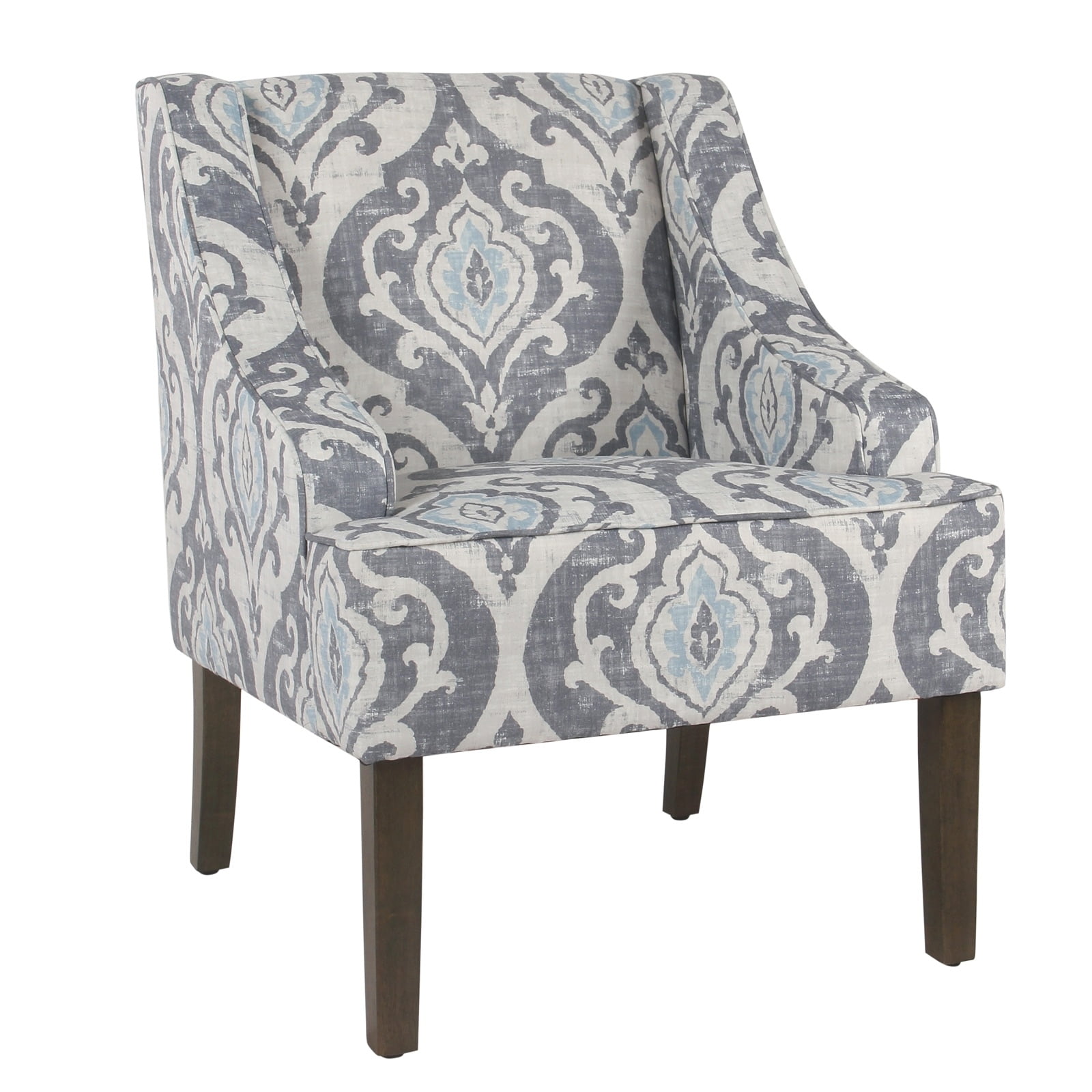 Suri Blue Classic Swoop Accent Chair with Wood Legs