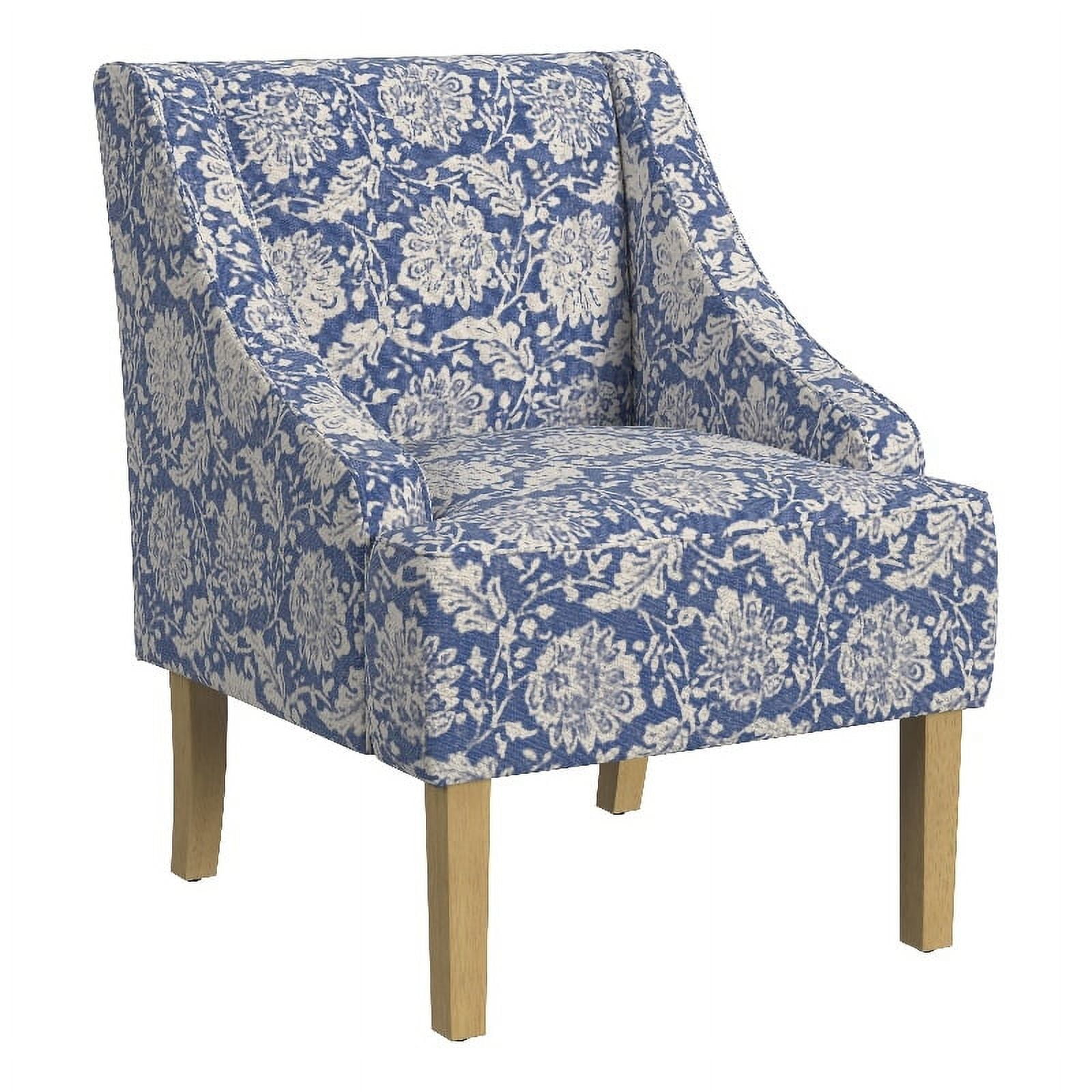 Light Blue Floral Upholstered Swoop Arm Accent Chair