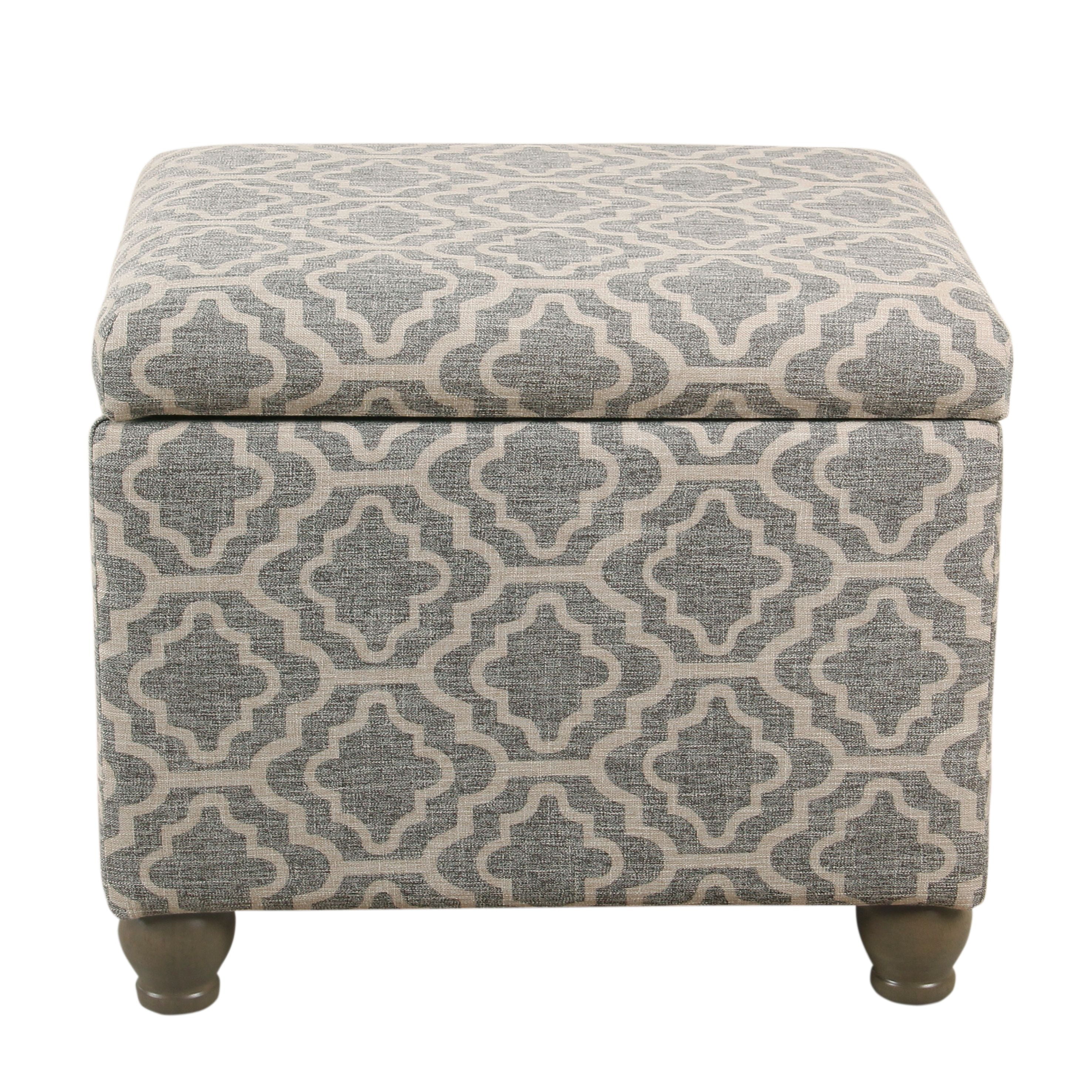 Gray Geometric Wood Storage Ottoman with Hinged Lid