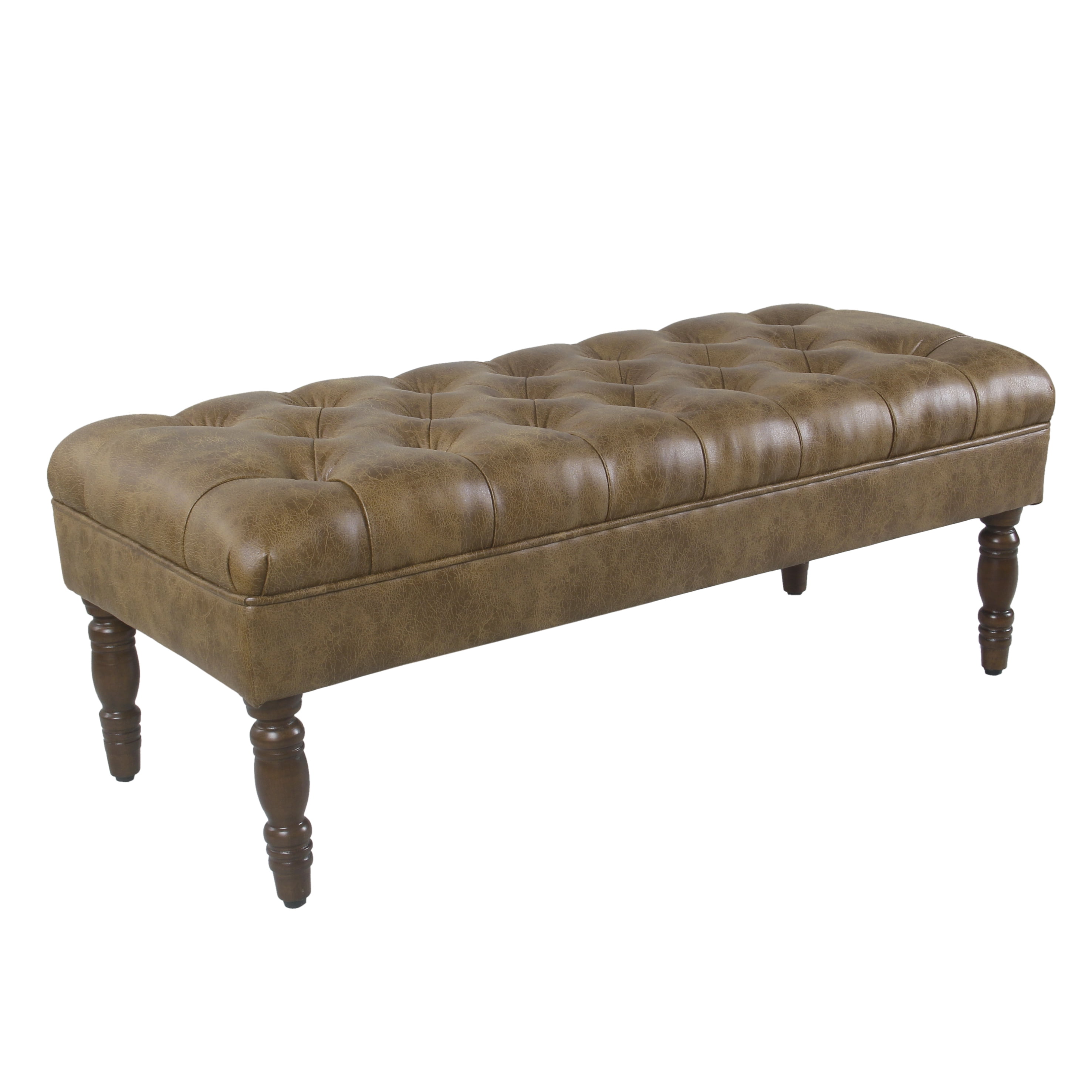 Classic Tufted Medium Bench in Light Brown Vegan Leather