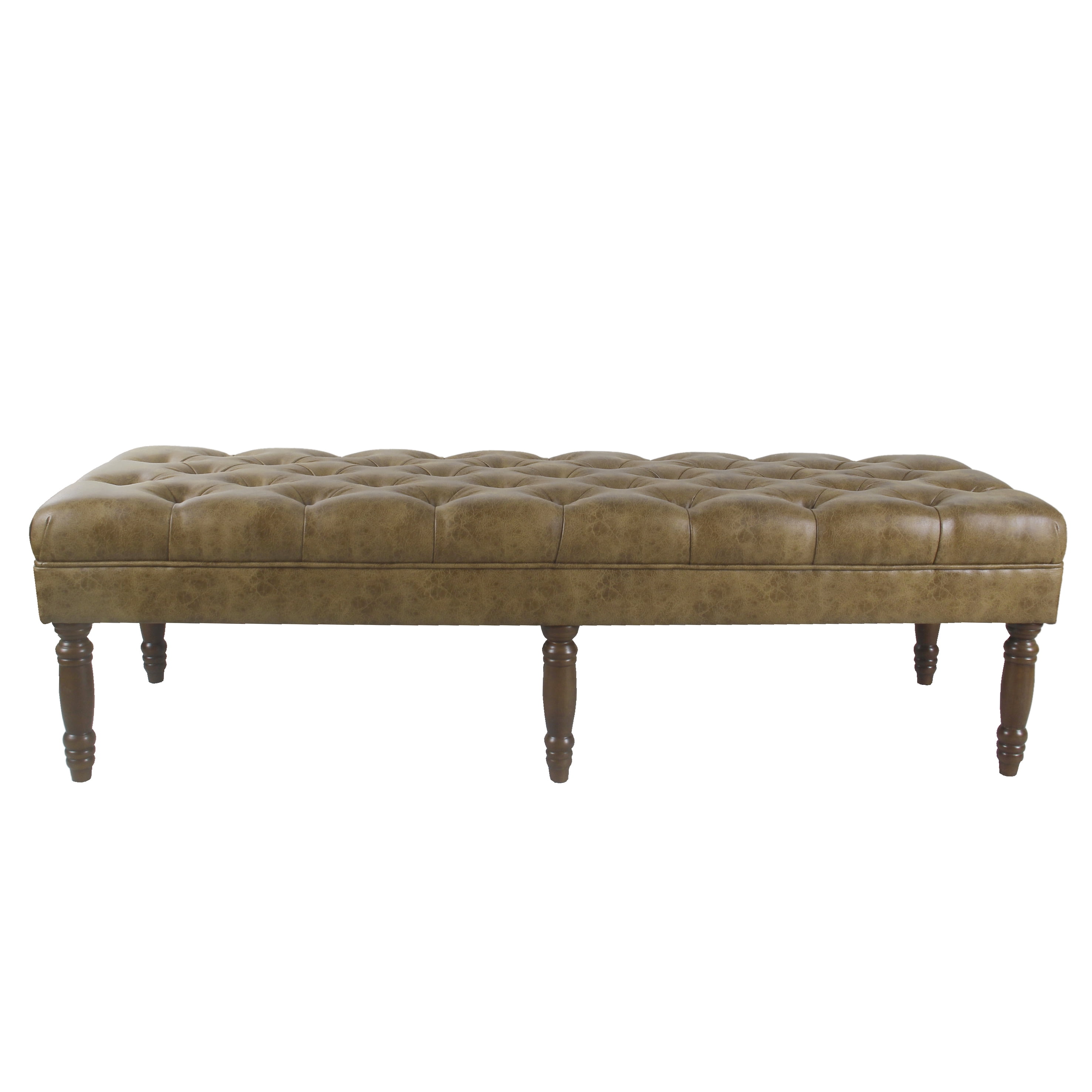 Light Brown Tufted Faux Leather Upholstered Bench