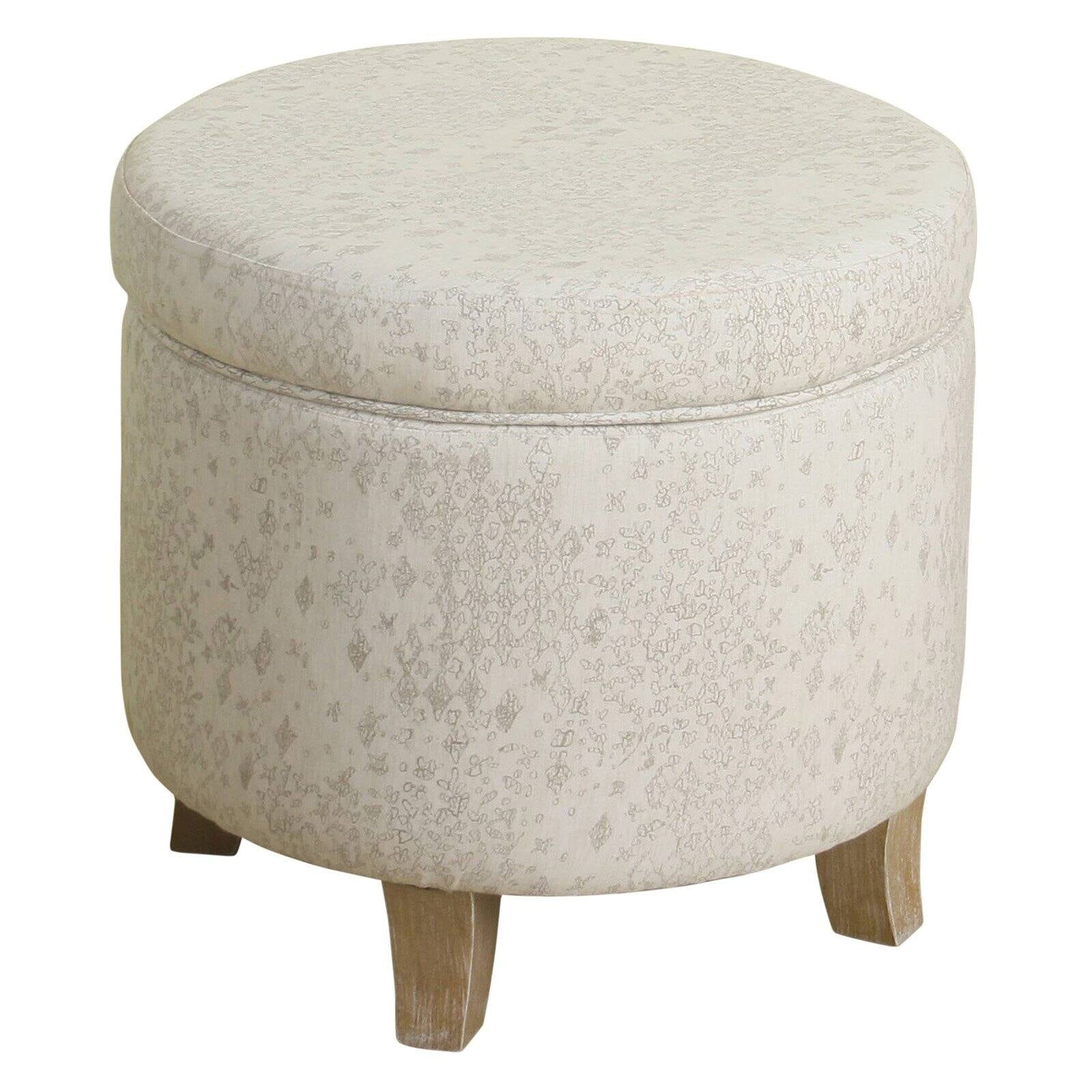 Cole Round Linen Storage Ottoman with White-Washed Wood Legs