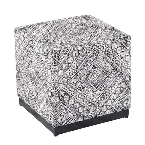 HomePop Cube Square Design Modern Tribal Pattern Fabric Ottoman in Black/White