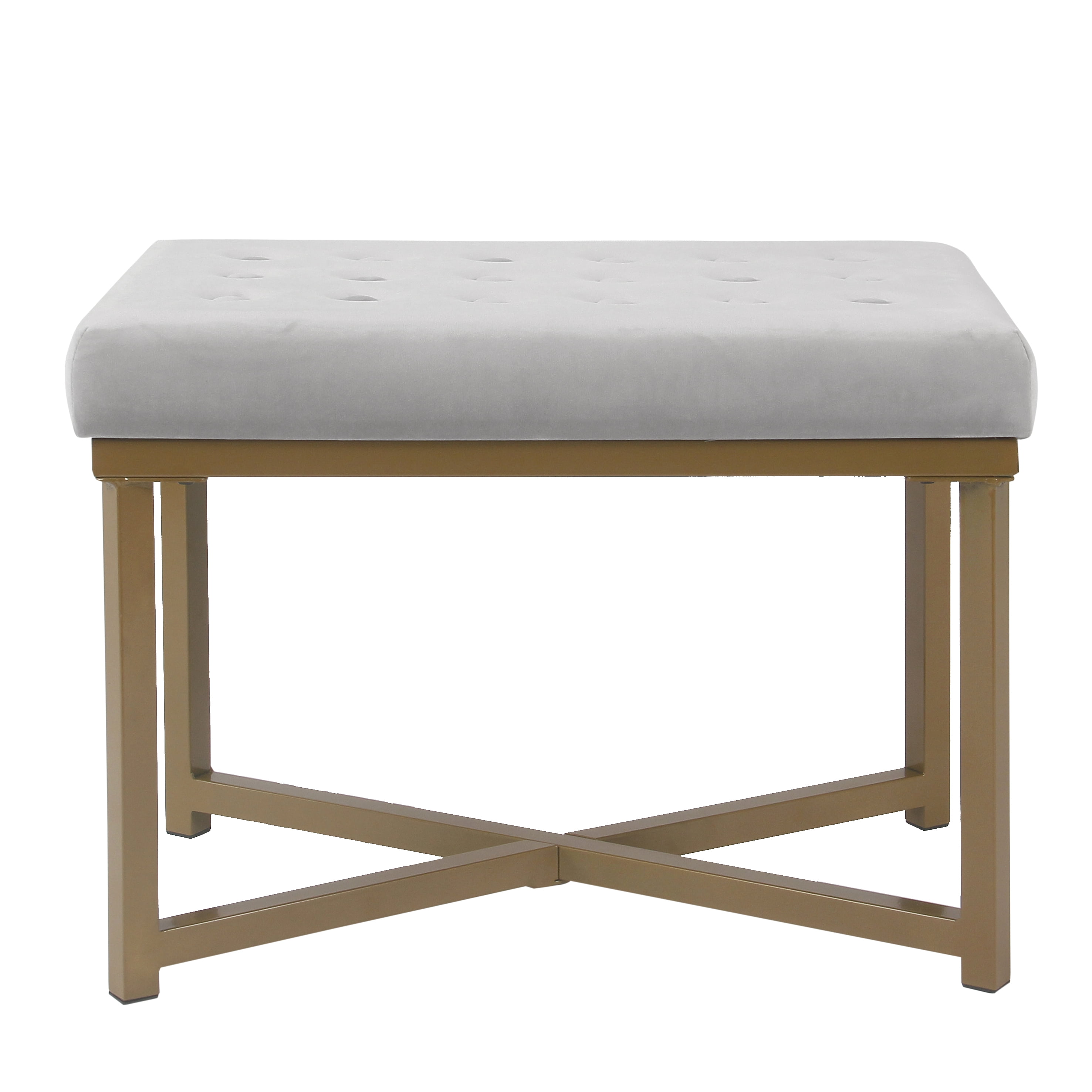 Luxurious Velvet Tufted Ottoman with Gold Metal Base, Red