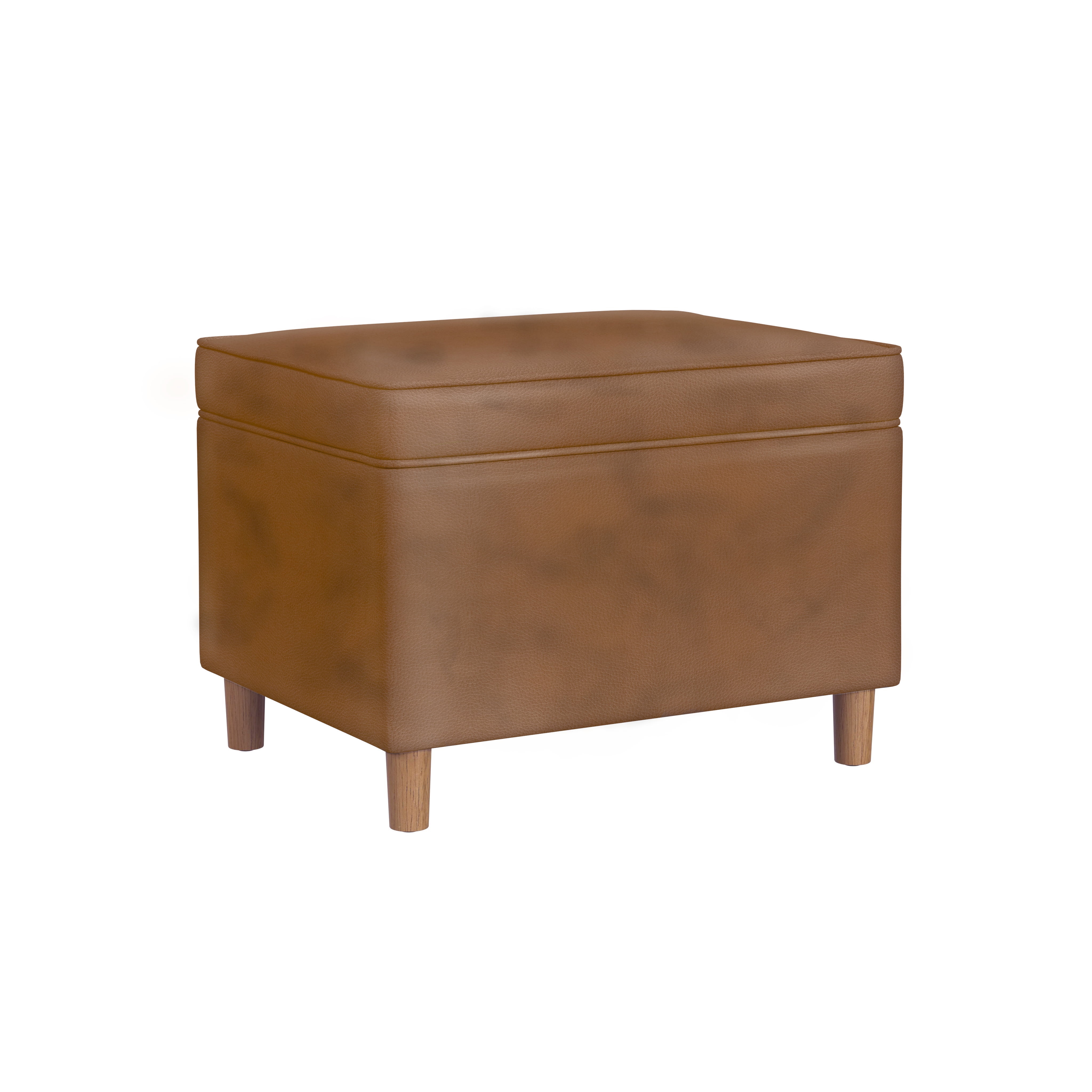 24" Dark Brown Faux Leather Storage Ottoman with Honey Oak Legs