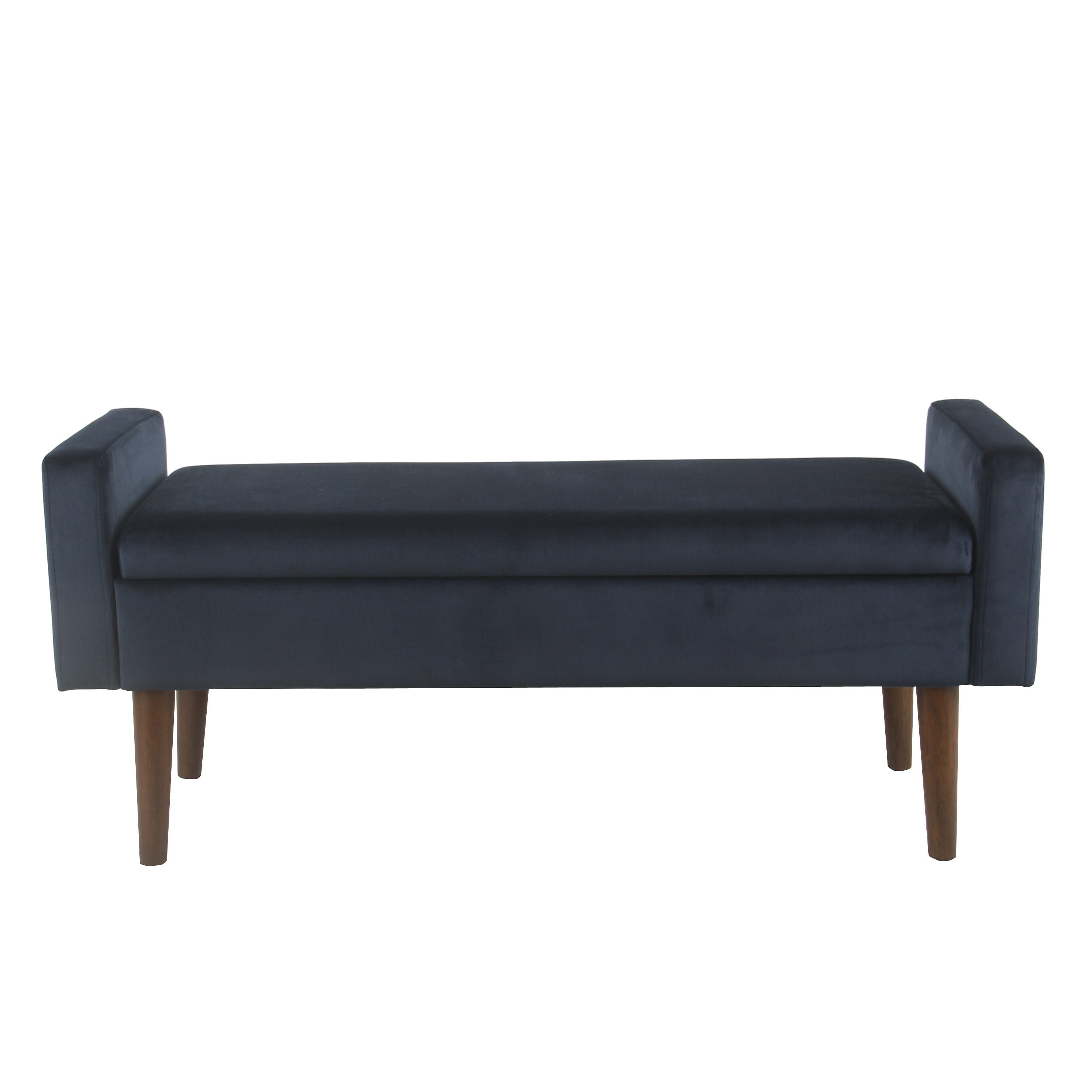 Fulton Mid-Century Modern Velvet Storage Bench in Dark Navy Blue