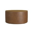 thumbnail image 1 of HomePop Large Modern Round Storage Ottoman with Wood Lift-Top Lid, Brown Faux Leather/Honey Oak, 1 of 9