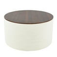 thumbnail image 1 of HomePop Large Modern Round Storage Ottoman with Wood Lift-Top Lid, Cream/Dark Walnut, 1 of 9