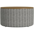 thumbnail image 1 of HomePop Large Modern Round Storage Ottoman with Wood Lift-Top Lid, Gray Pinstripe/Honey Oak, 1 of 9