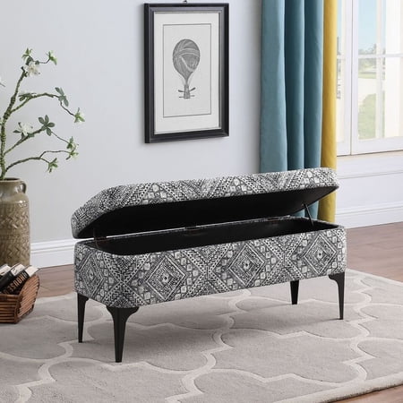 HomePop Large Modern Storage Bench TribalBlack and White Velvet, Metal Velvet