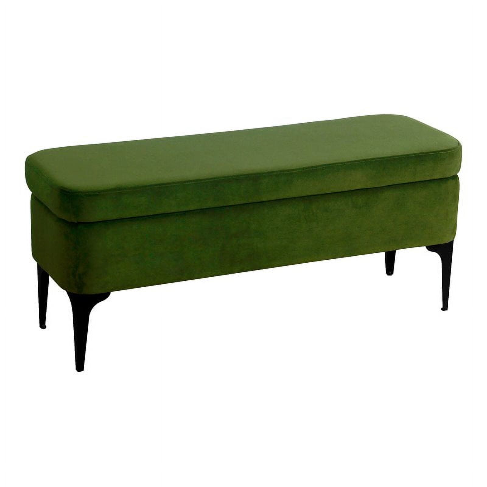 Modern Glamorous Green Velvet Storage Bench with Matte Black Legs