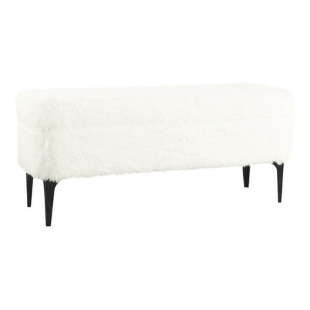 HomePop Large Modern Storage Bench with Metal Legs, 42"W x 14.5"D x 17.5"H, White Faux Fur