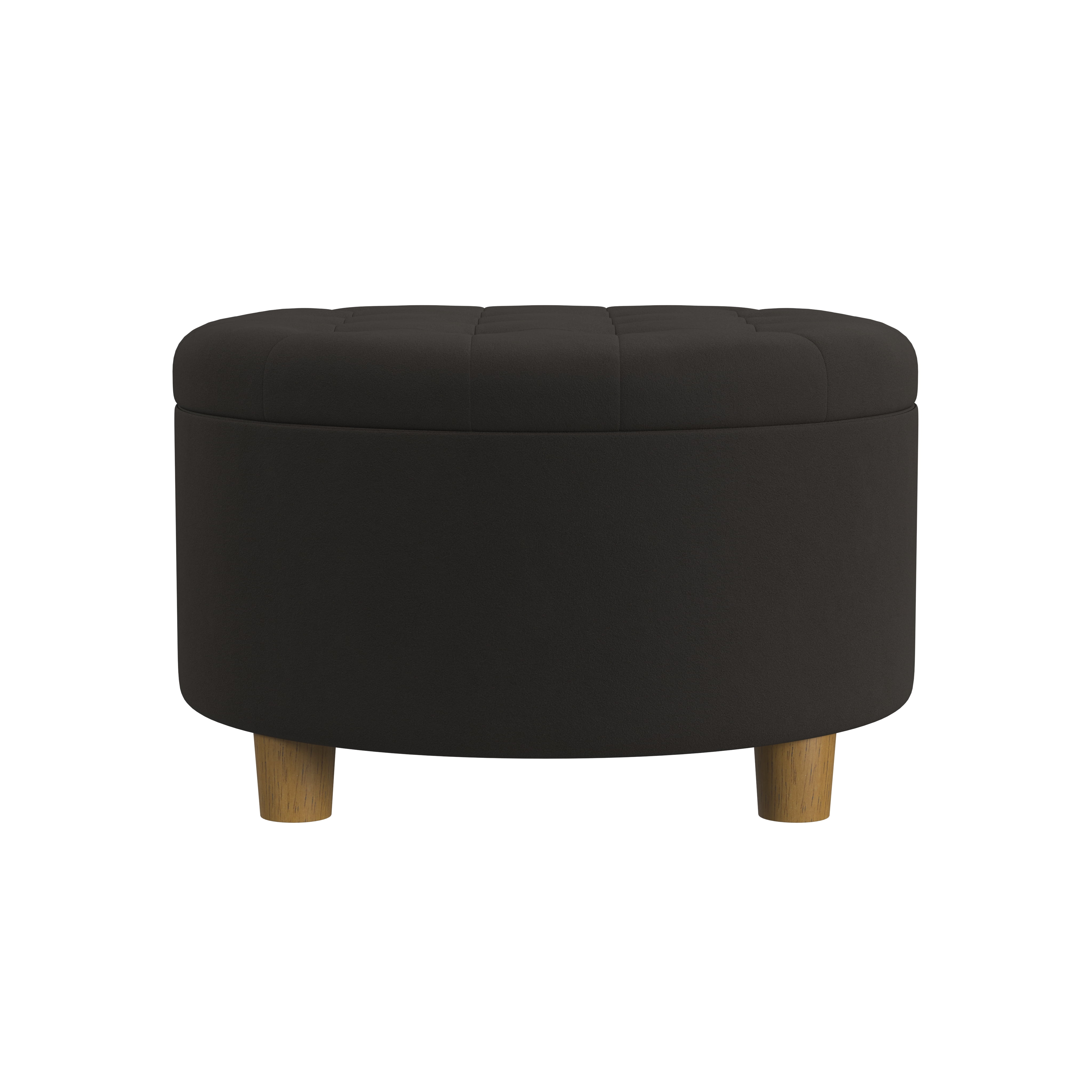 HomePop Large Round Button Tufted Storage Ottoman, Chocolate Brown Velvet