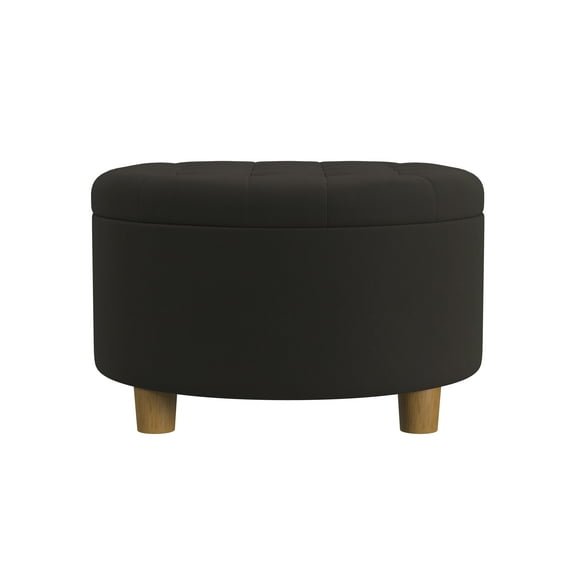 HomePop Large Round Button Tufted Storage Ottoman, Chocolate Brown Velvet