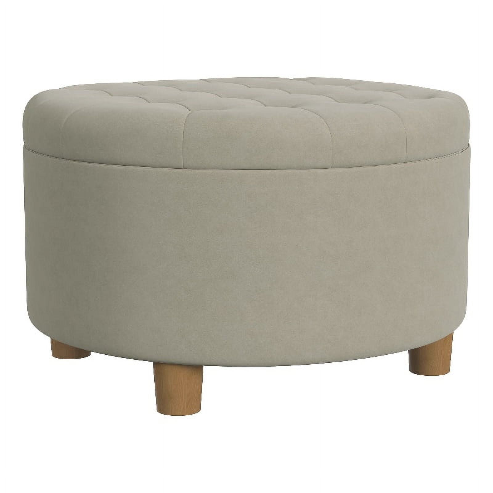 Fawn Velvet Tufted Round Storage Ottoman with Honey Oak Legs