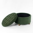 thumbnail image 1 of HomePop Large Round Button Tufted Storage Ottoman, Loden Green Velvet, 1 of 6