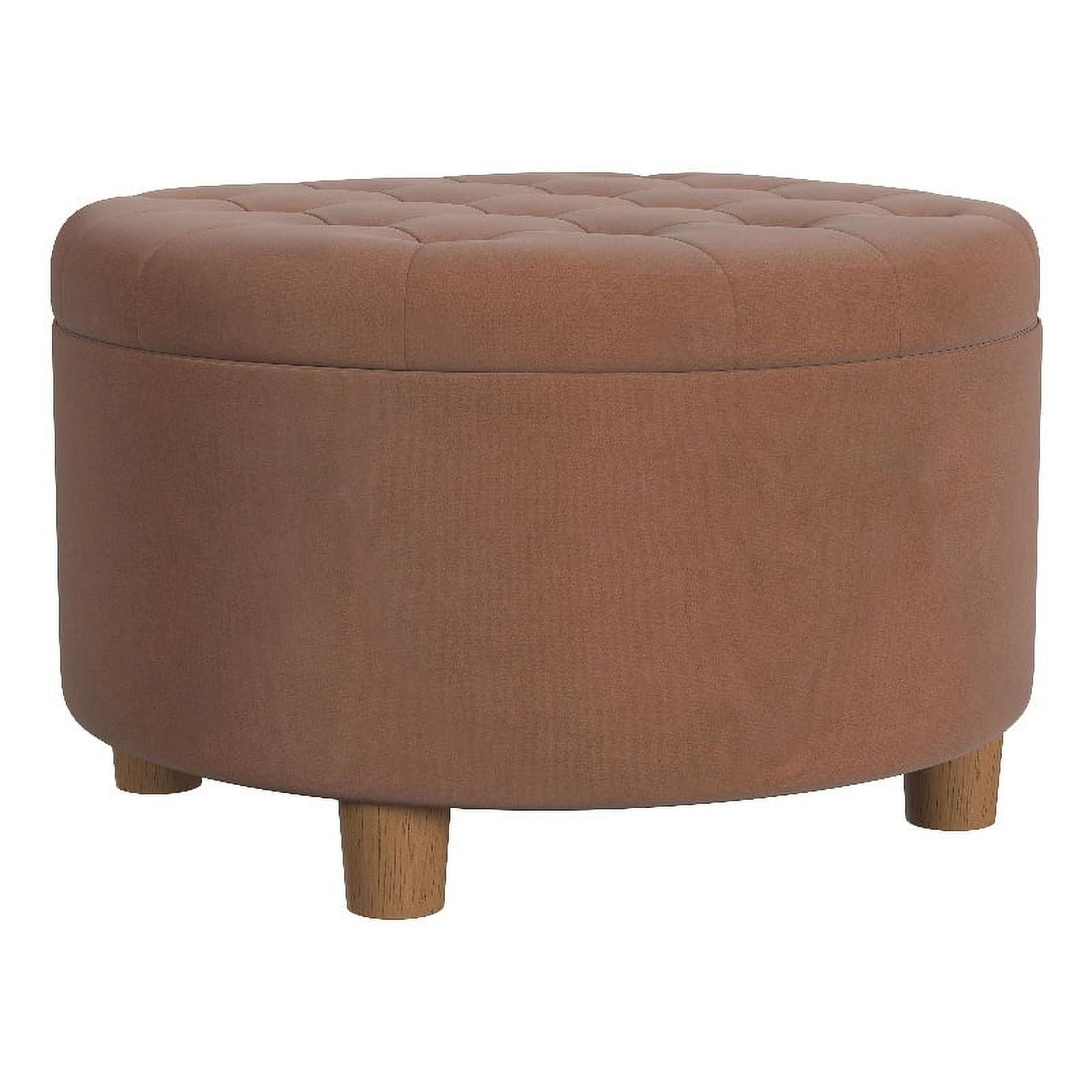 Spice Velvet Round Tufted Storage Ottoman with Oak Legs