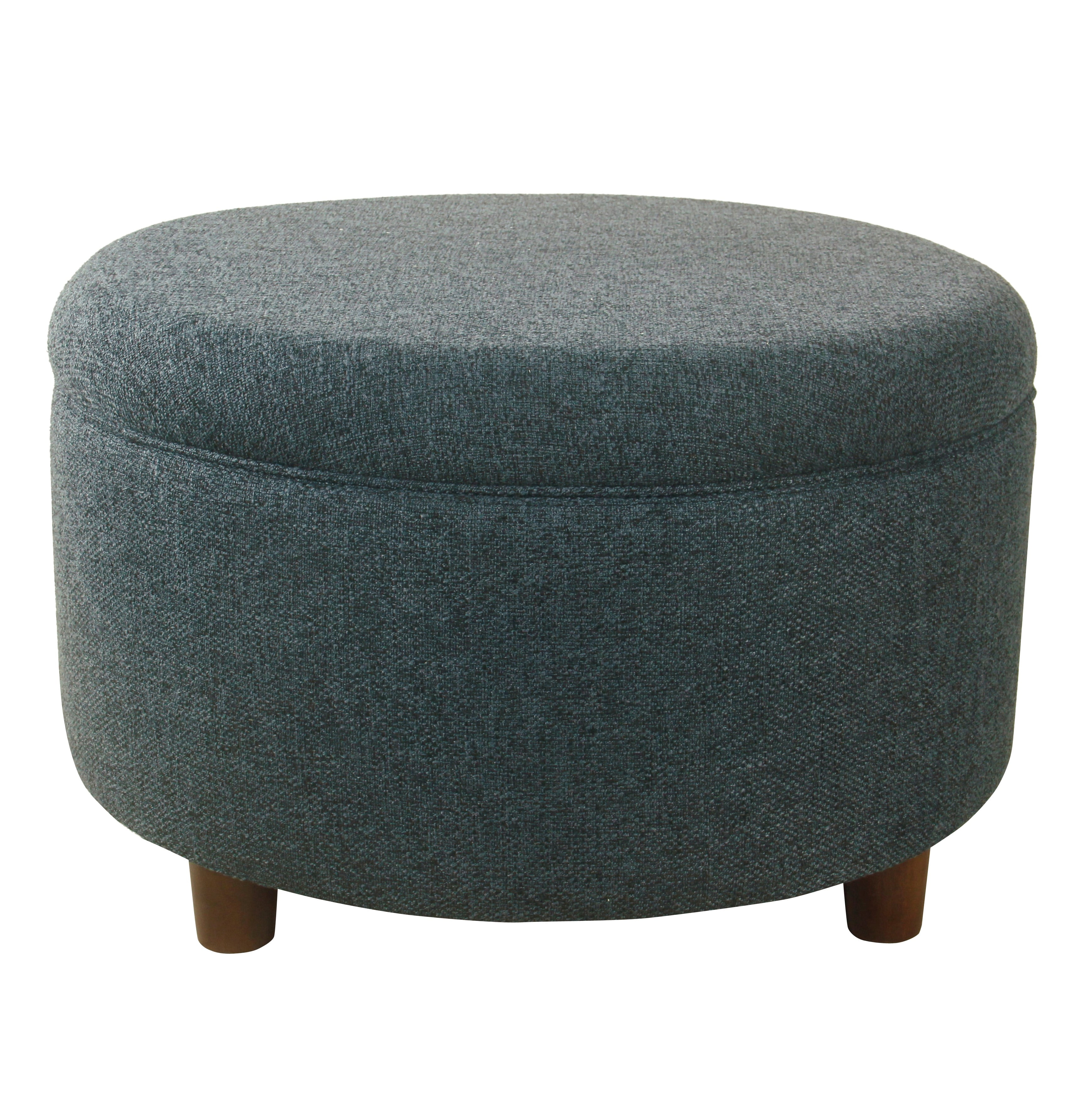 Modern Textured Navy Woven Fabric Large Round Storage Ottoman