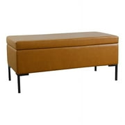 HomePop Large Storage Bench with Metal Legs, 42"W x 20"D x 18.5"H, Carmel Faux Leather