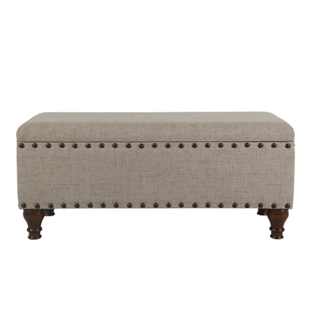 HomePop Large Storage Bench with Nailhead Trim, 42"W x 18"D x 18"H, Brown