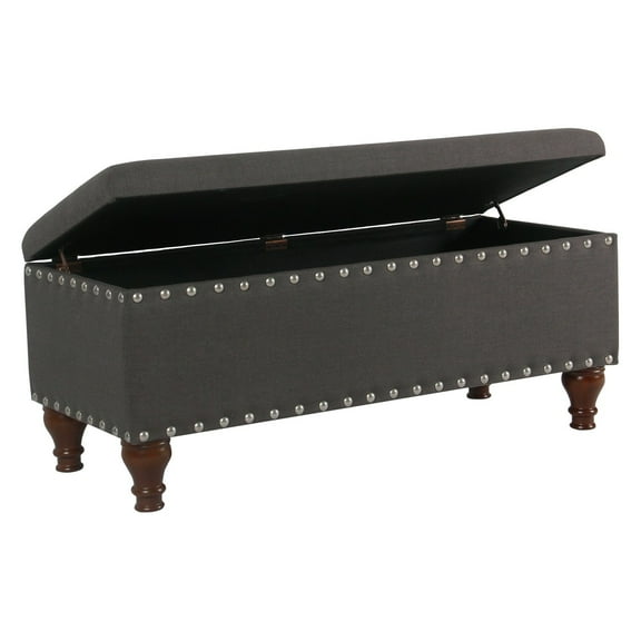 HomePop Large Storage Bench with Nailhead Trim, 42"W x 18"D x 18"H, Charcoal