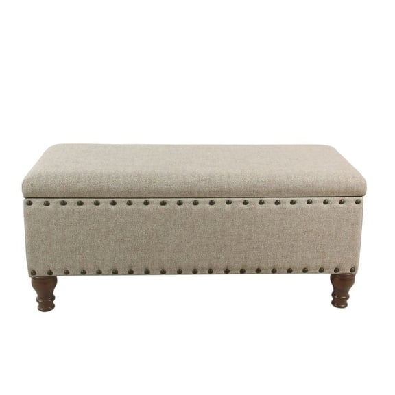 HomePop Large Storage Bench with Nailhead Trim - Taupe and Cream