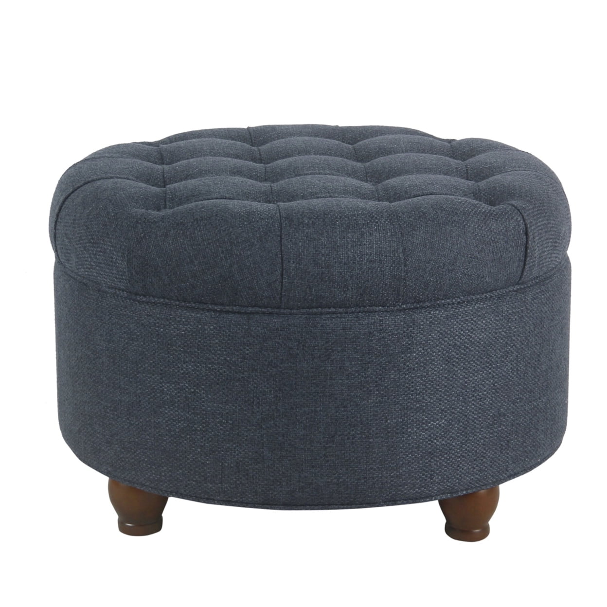 Navy Tufted Round Cocktail Ottoman with Storage