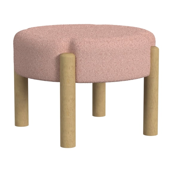 HomePop Luna Round Upholstered Ottoman, Pink Boucle