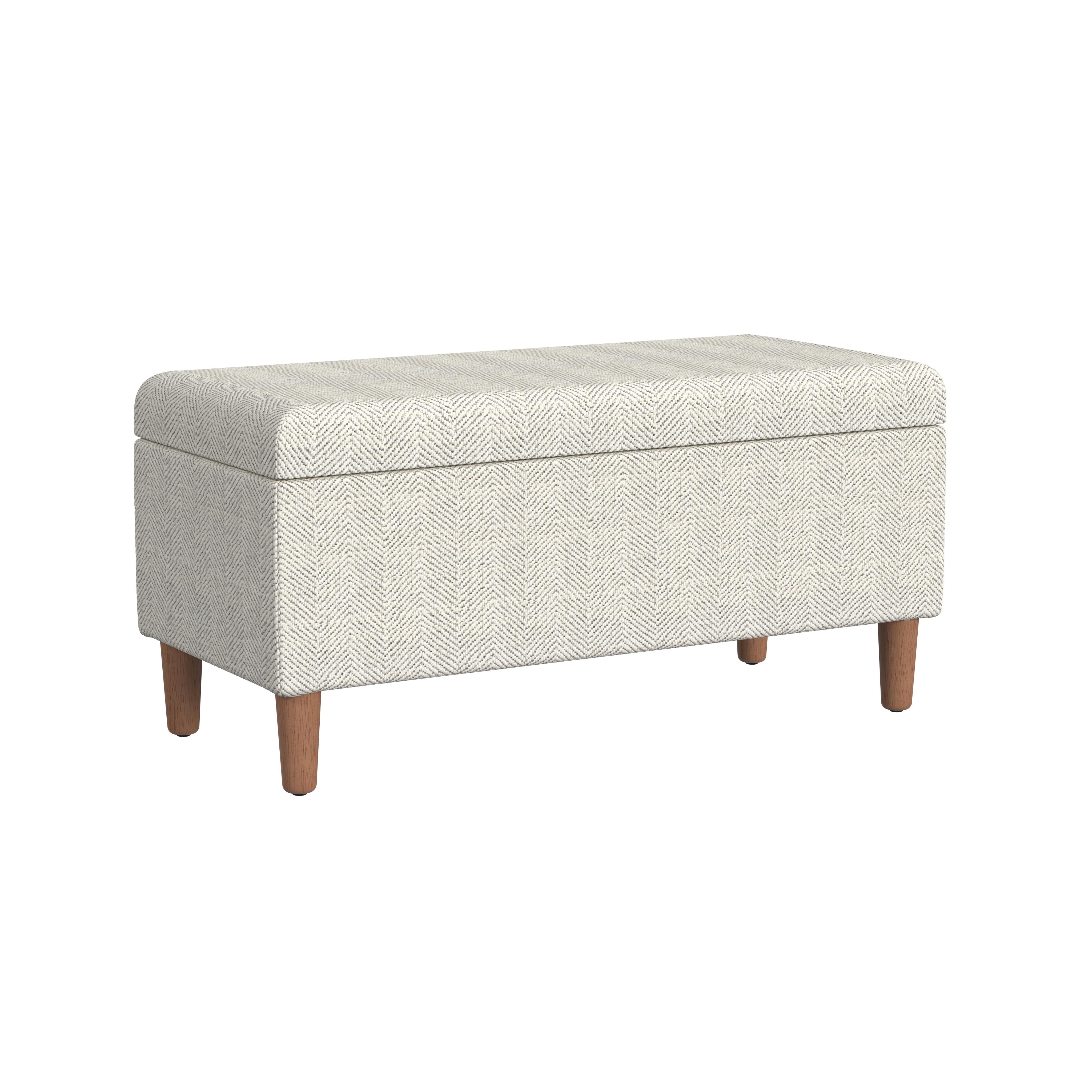 Cream Chevron Upholstered Storage Bench with Wood Legs