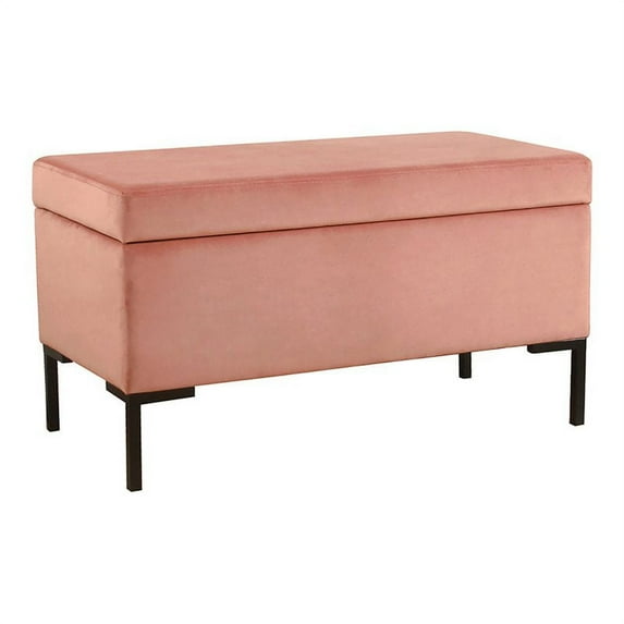 HomePop Medium Storage Bench with Metal Legs, 32"W x 16.5"D x 17.5"H, Blush Velvet