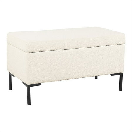 HomePop Medium Storage Bench with Metal Legs, 32"W x 16.5"D x 17.5"H, Cream Boucle