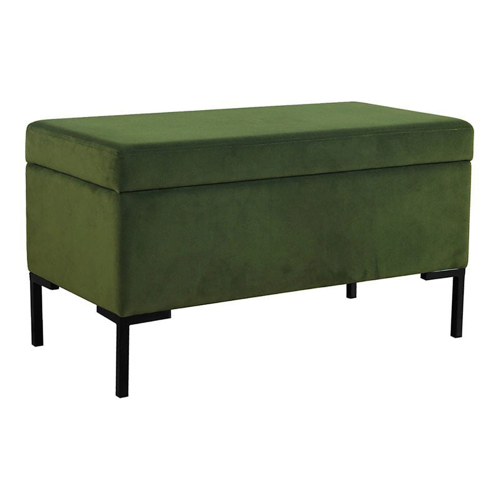 Green Velvet Storage Bench with Black Metal Legs