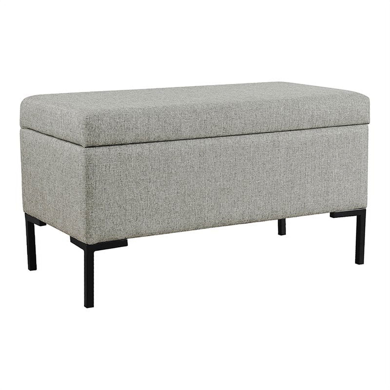 Gray Woven Medium Storage Bench with Black Metal Legs