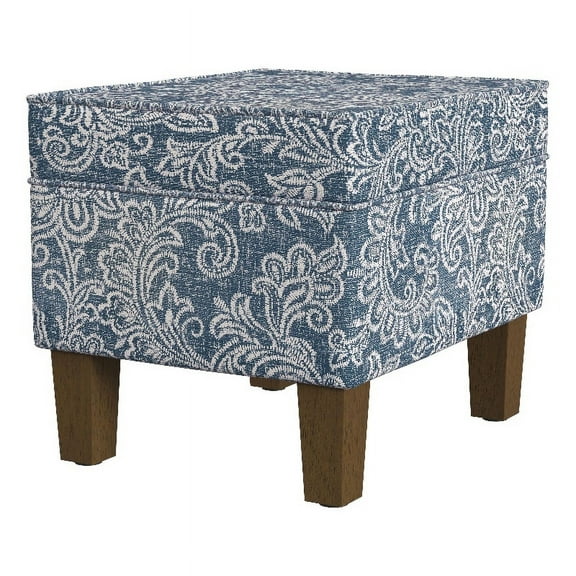 HomePop Medium Storage Ottoman with Hinged Lid, Denim Jacobean Print