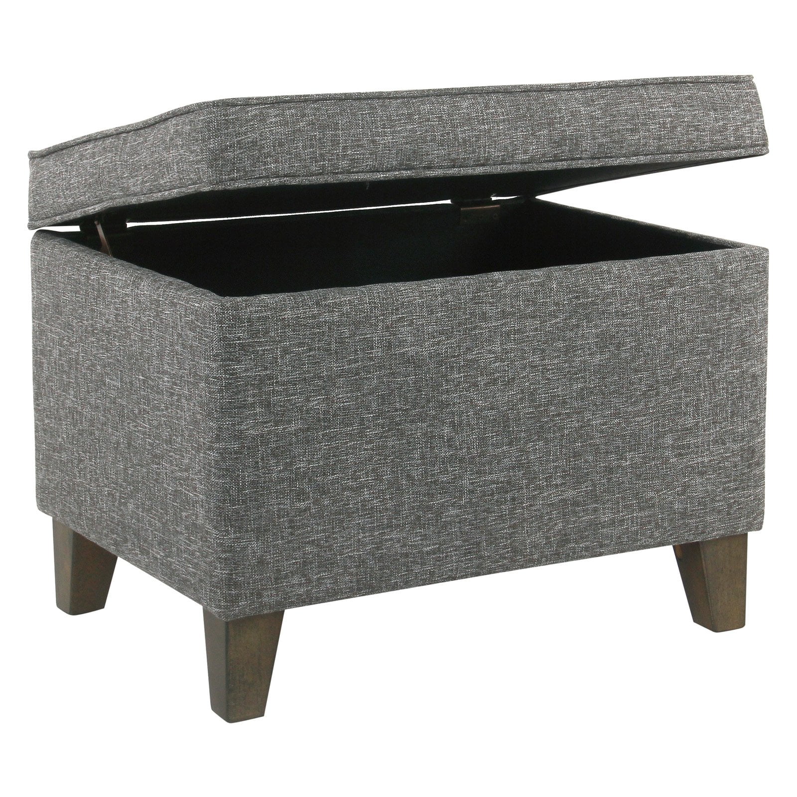 Slate Gray Heathered Tweed Medium Storage Ottoman with Walnut Legs