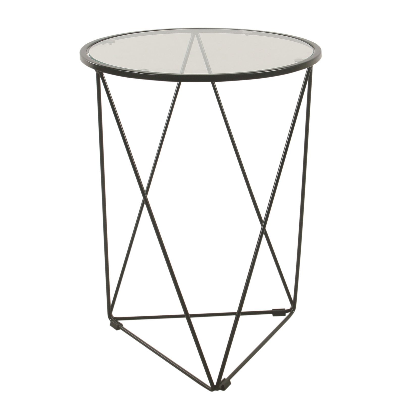 Black Round Metal and Glass Mirrored Accent Table