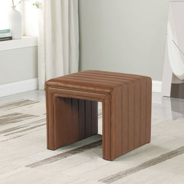 HomePop Modern Channel Ottoman, Carmel Faux Leather