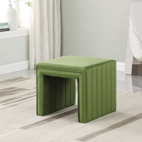 HomePop Modern Channel Ottoman, Green Velvet