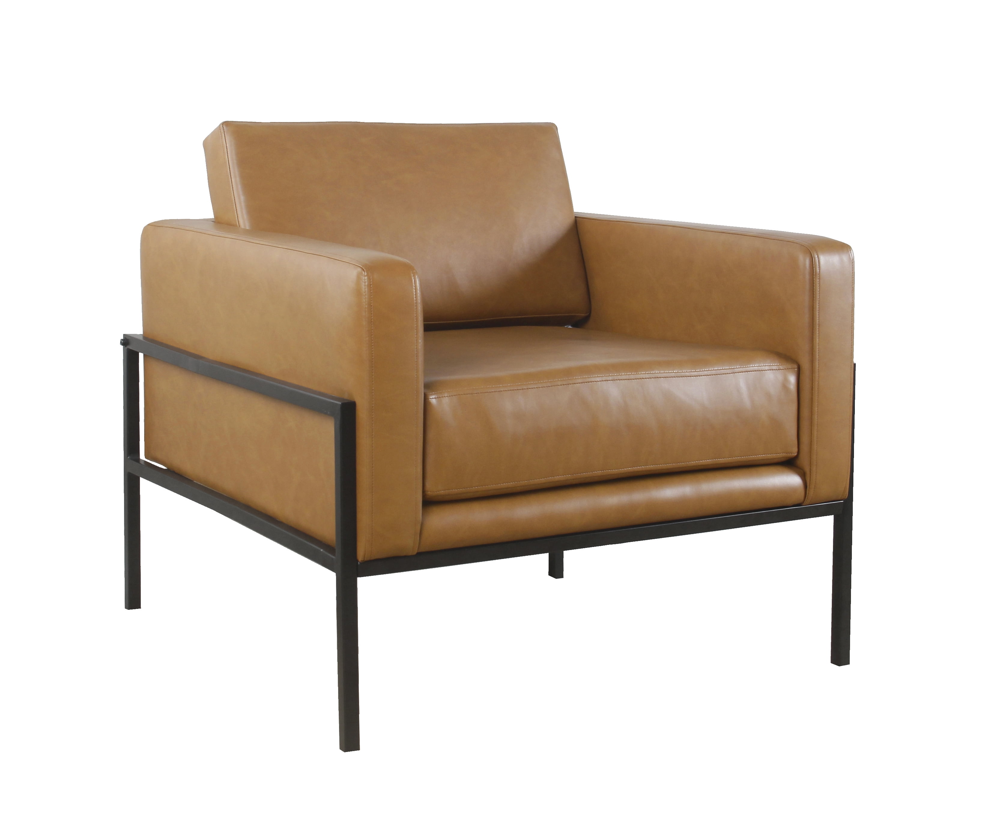 Modern Metal Frame Accent Chair Caramel Faux Leather - HomePop
