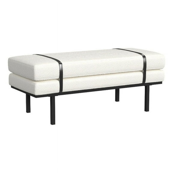 HomePop Modern Industrial Upholstered Bench with Metal Base, 46"W x 20"D x 18"H, Cream Boucle/Black
