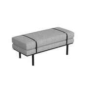 HomePop Modern Industrial Upholstered Bench with Metal Base, 46"W x 20"D x 18"H, White Boucle/Black