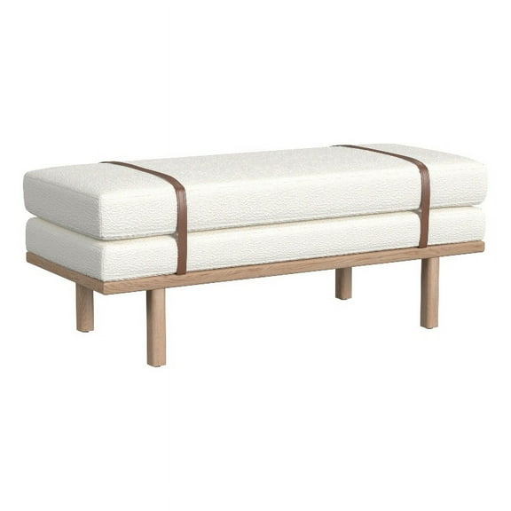 HomePop Modern Industrial Upholstered Bench with Wood Base, 46"W x 20"D x 18"H, Cream Boucle/Natural