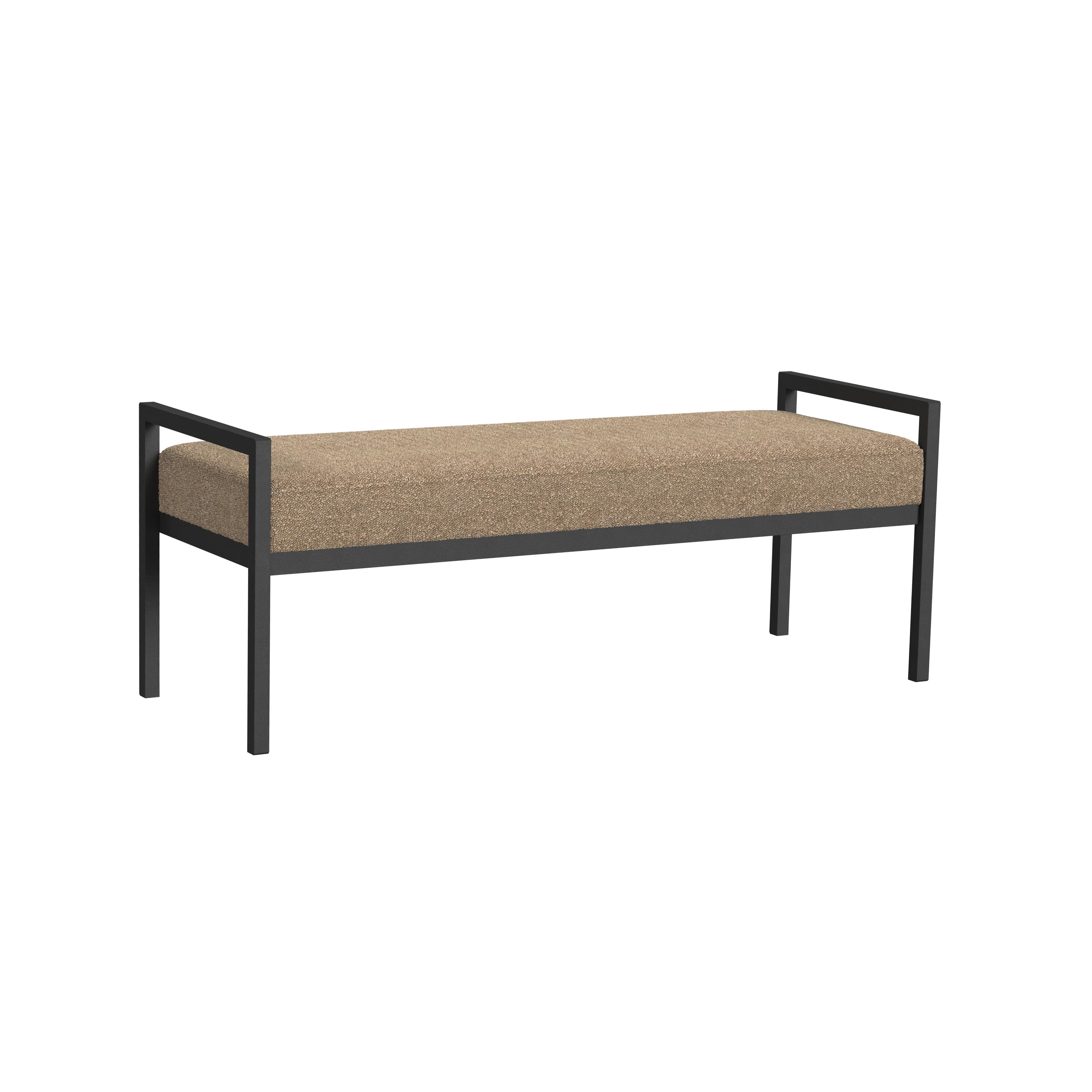 Modern Brown Boucle Upholstered Metal Bedroom Bench with Storage