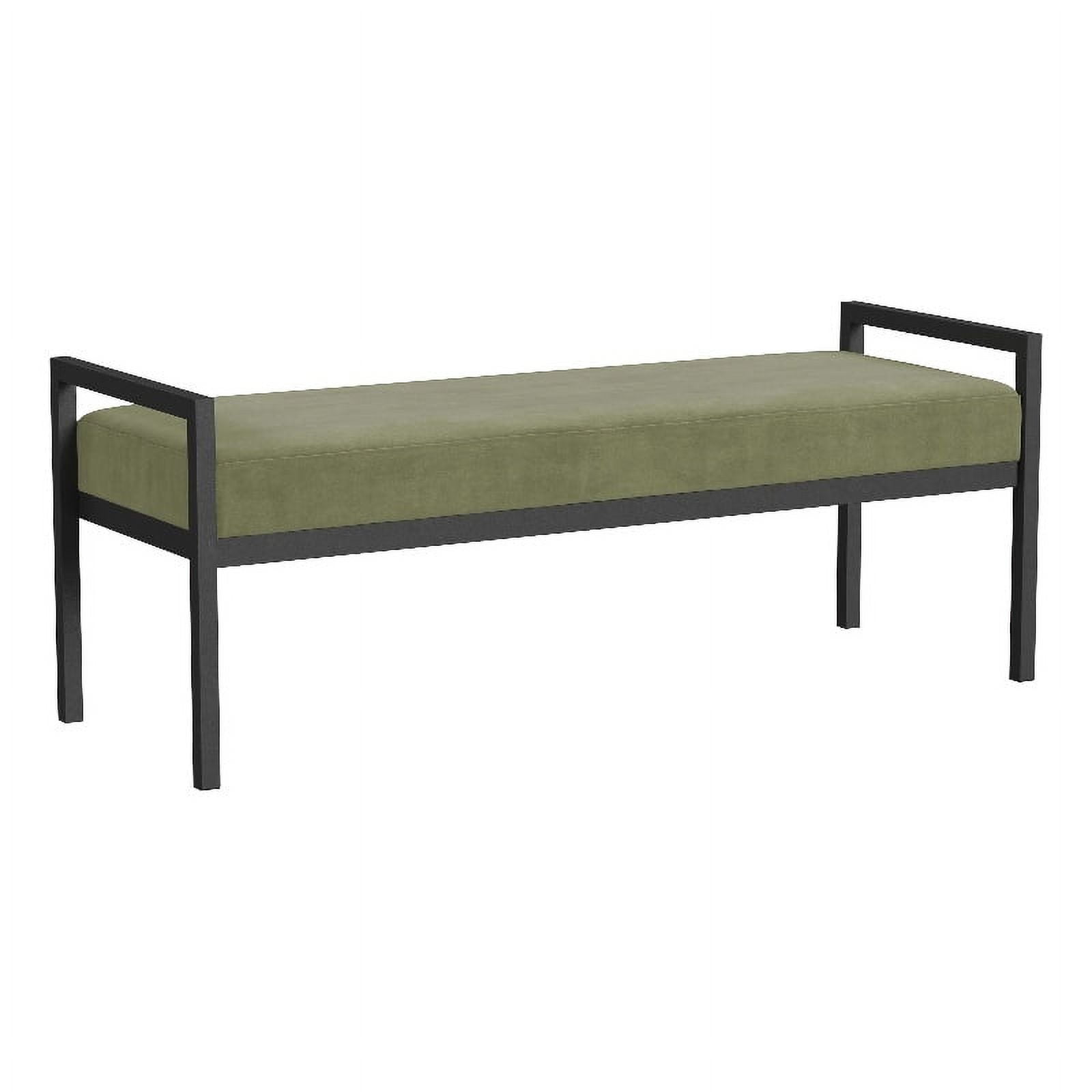 Sage Green Velvet and Black Metal Bedroom Bench with Storage